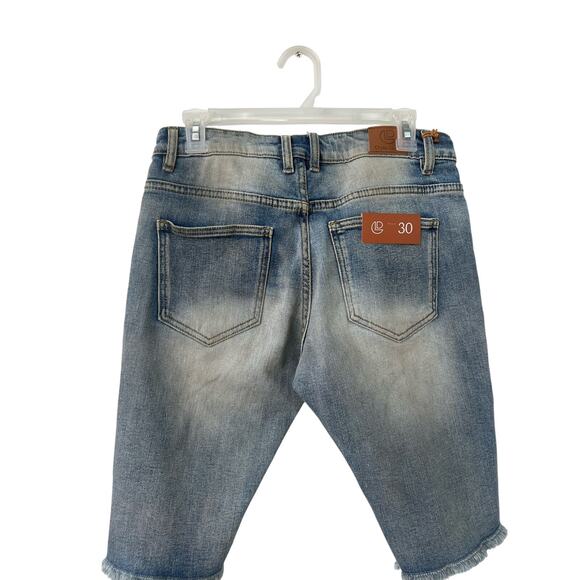 ─୨ৎ─ Men's Crysp Denim Jean Short Frankie Blue Distressed Size 30 (DS-5D) ❌ - Picture 2 of 6